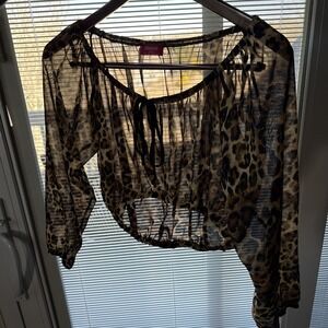 Shasa Leopard Print Sheer Top Size S Blouse Crop Top Long Sleeve EUC